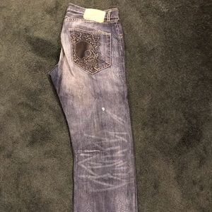 Vintage Ed Hardy Jeans w/Black Leather Skull sz 34